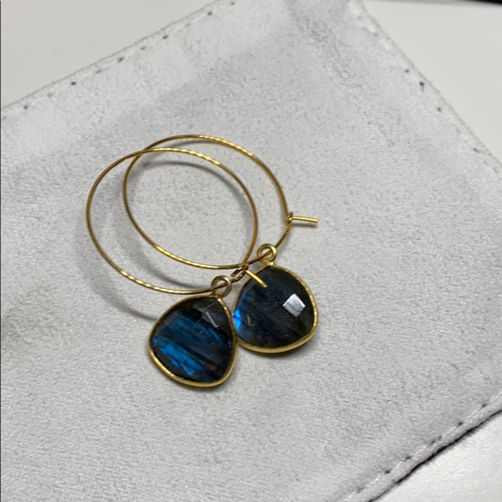 Authentic labradorite stone earrings gold tone